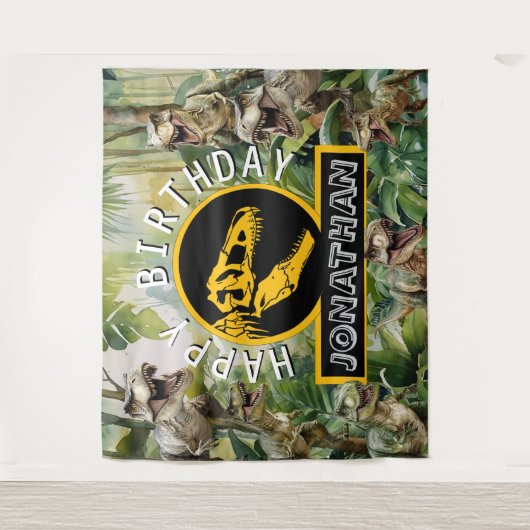 Epic Dino Verjaardag Achtergrond Wandkleed (Voorkant)