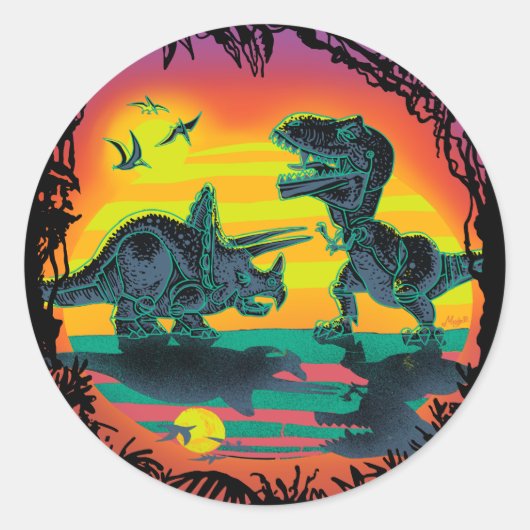 EPIC DINOSAUR BATTLE op Prehistorische dag Ronde Sticker (Voorkant)