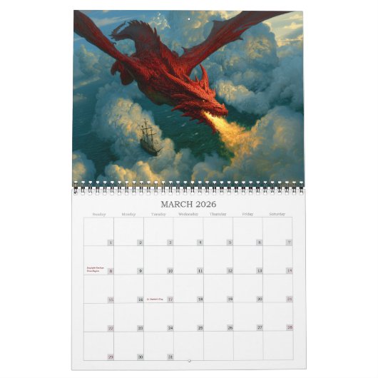 Epic Dragon Art Fantasy Calendar Kalender (Mar 2026)