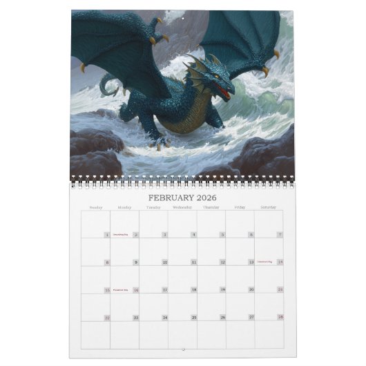 Epic Dragon Art Fantasy Calendar Kalender (Feb 2026)