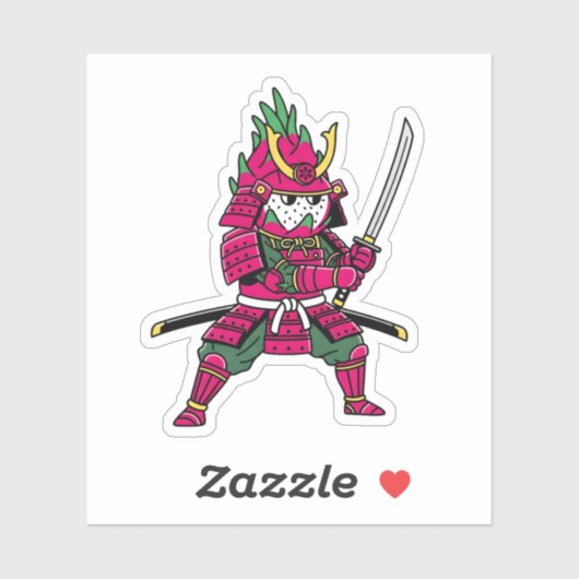 Epic Dragon Fruit Samurai Warrior Katana Illustrat Sticker (Vel)