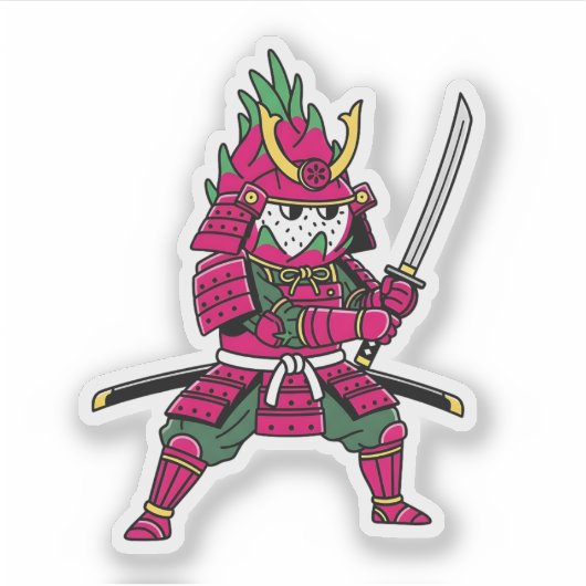 Epic Dragon Fruit Samurai Warrior Katana Illustrat Sticker (Voorkant)