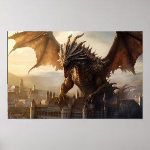 Epic Dragon over het middeleeuwse Poster