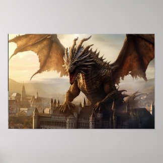 Epic Dragon over het middeleeuwse Poster