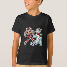 Epic Duel: Santa Claus vs. Polar Bear on the Socce T-shirt