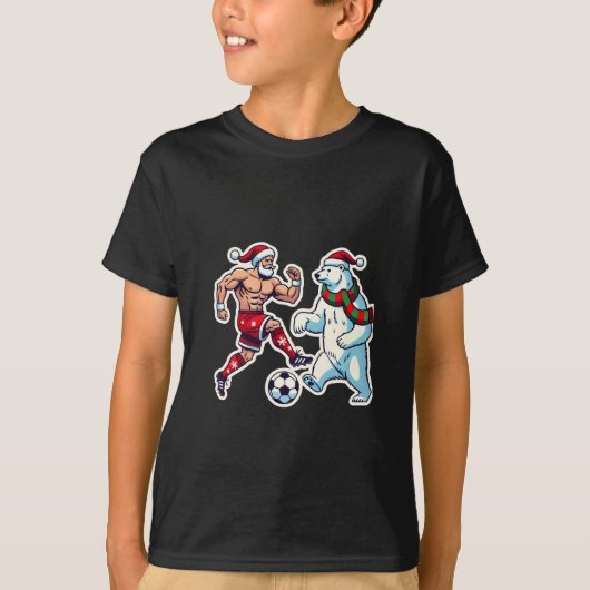 Epic Duel: Santa Claus vs. Polar Bear on the Socce T-shirt (Voorkant)