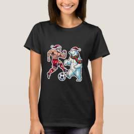 Epic Duel: Santa Claus vs. Polar Bear on the Socce T-shirt
