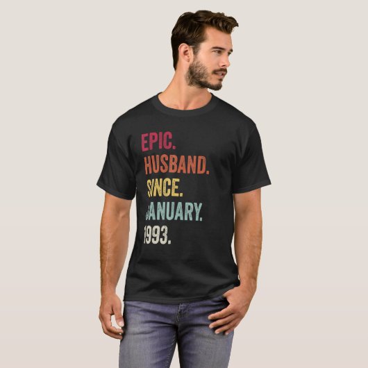 Epic echtgenoot sinds januari 1993 25ste trouwdag t-shirt (Voorkant volledig)