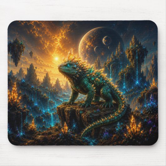 Epic Emerald & Gold Alien Lizard Mouse Pad Muismat (Voorkant)
