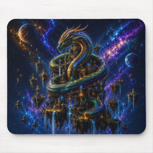 Epic Emerald & Gold Space Dragon Mouse Pad Muismat (Voorkant)