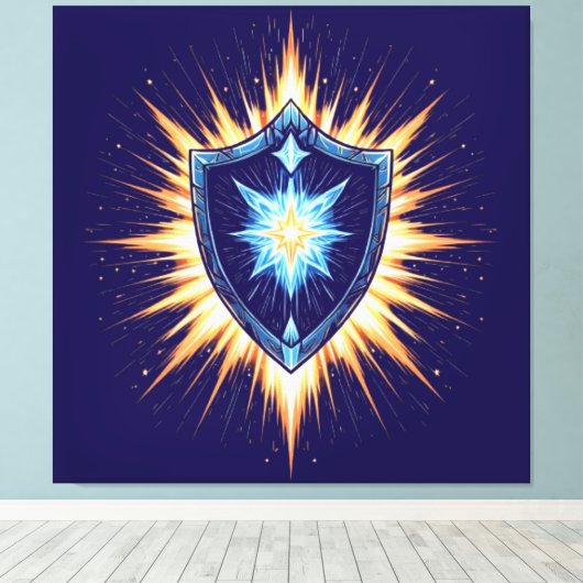 Epic Fantasy Shield with Radiant Energy Burst – Ma Canvas Afdruk (Insitu (Houten vloer))