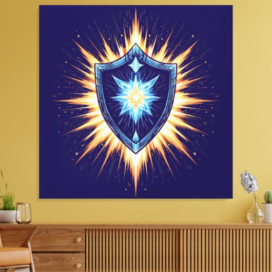 Epic Fantasy Shield with Radiant Energy Burst – Ma Canvas Afdruk (Insitu (Woonkamer))