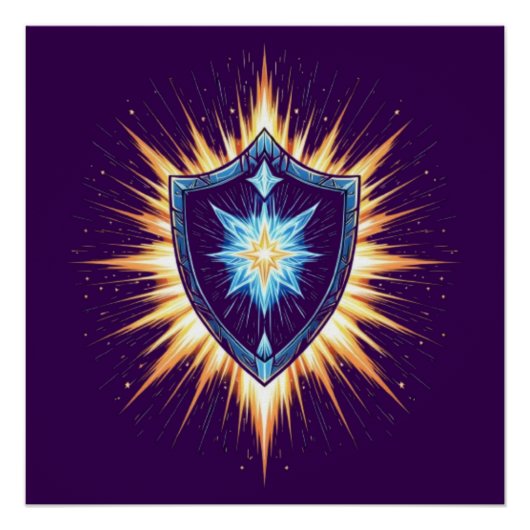 Epic Fantasy Shield with Radiant Energy Burst – Ma Perfect Poster (Voorkant)
