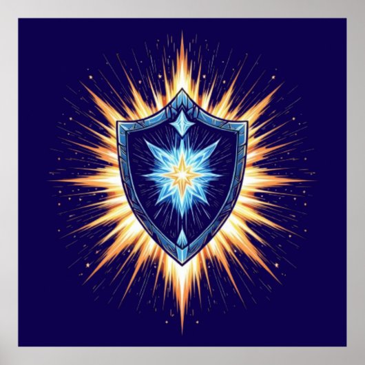 Epic Fantasy Shield with Radiant Energy Burst – Ma Poster (Voorkant)