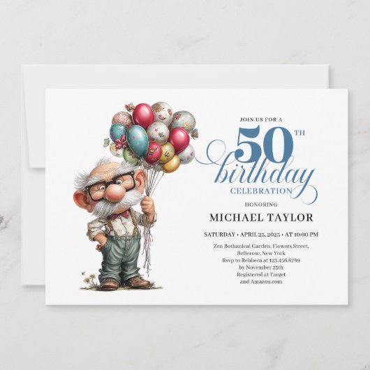 Epic Funny Man 50th Bash Whimsical Party Invite Kaart (Voorkant)