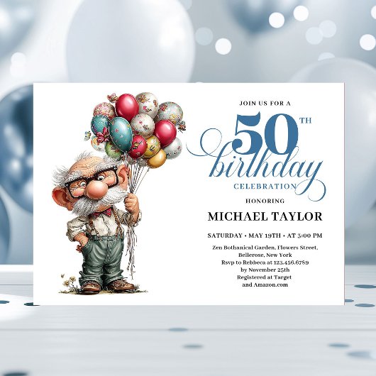 Epic Funny Man 50th Bash Whimsical Party Invite Kaart