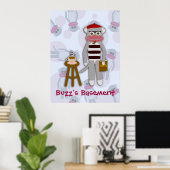 Epic Funny Retro Cool Beatnik Sock Monkey Cartoon Poster (Thuiskantoor)