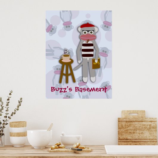Epic Funny Retro Cool Beatnik Sock Monkey Cartoon Poster (Keuken)