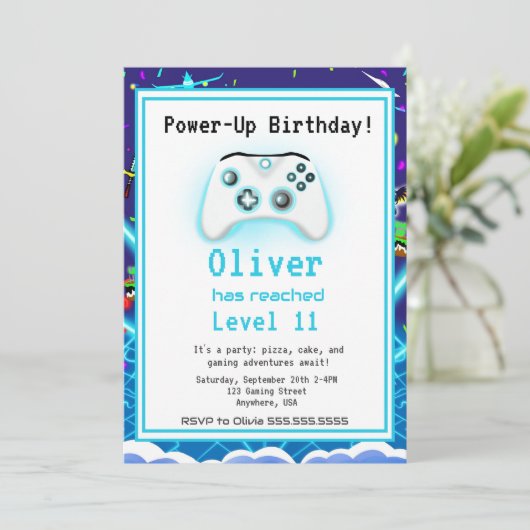 Epic Gamer Happy 11 verjaardagsuitnodiging Kritisc Kaart (Staand voorkant)