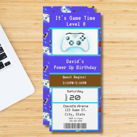 Epic Gamer Happy 8th Birthday Ticket Uitnodiging
