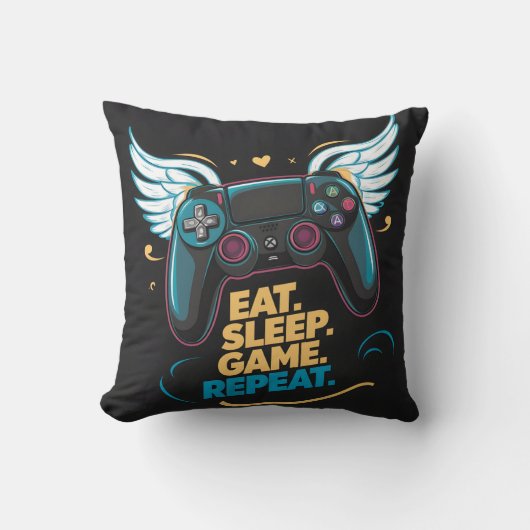 Epic Gaming Gear. Eet. Slaap. Spel. Herhaal. vleug Kussen (Voorkant)