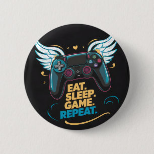 Epic Gaming Gear. Eet. Slaap. Spel. Herhaal. vleug Ronde Button 5,7 Cm