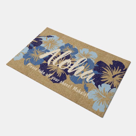 Epic Hibiscus Hawaiian Floral Aloha Blue Deurmat (Schuin)