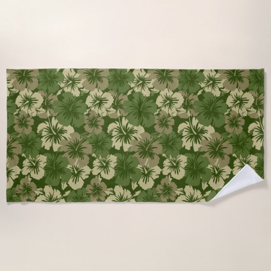 Epic Hibiscus Hawaiian Floral Aloha - Olive Green Strandlaken (Voorkant)