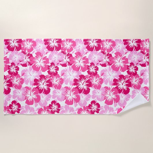 Epic Hibiscus Hawaiian Floral Aloha - Roze Strandlaken (Voorkant)