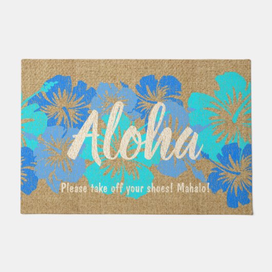 Epic Hibiscus Hawaiian Floral Aloha Turq Deurmat (Voorkant)