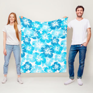 Epic Hibiscus Hawaiian Floral Aloha - Turq Fleece Deken