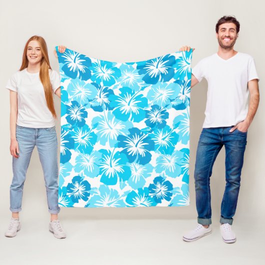 Epic Hibiscus Hawaiian Floral Aloha - Turq Fleece Deken (In situ)