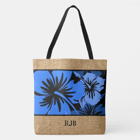 Epic Hibiscus Hawaiian Floral Monogram Strandtas Tote Bag (Voorkant)