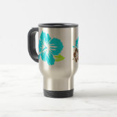 "Epic Hibiscus" in bruin/Turq Travel Mug Reisbeker (Voorkant links)
