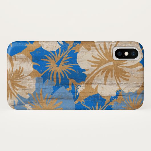 Epic Hibiscus  Surfboard Faux Hout in Blue Case-Mate iPhone Case (Achterkant (horizontaal))