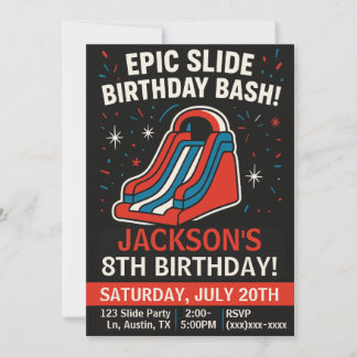 Epic Inflatable Slide Birthday Party Invitation Kaart