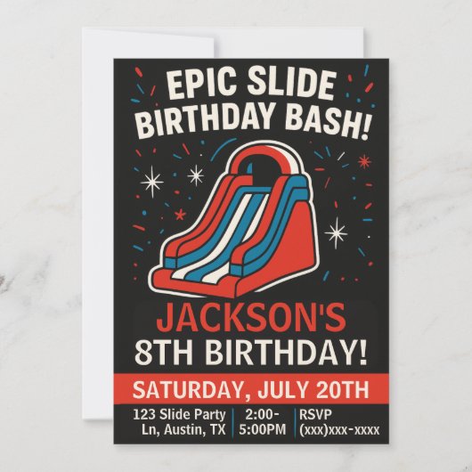 Epic Inflatable Slide Birthday Party Invitation Kaart (Voorkant)