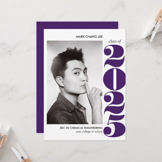EPIC-JAAR | PAARS BOLD COLLEGE FOTO-AFSTUDEREN KAART (Voorkant / Achterkant in situ)