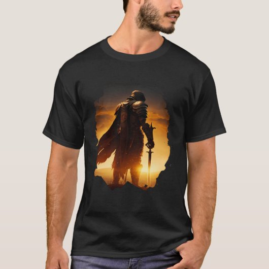 Epic knight at sunset on the field t-shirt (Voorkant)