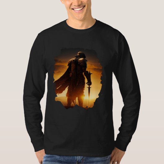 Epic knight at sunset on the field t-shirt (Voorkant)