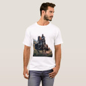 Epic Knight on Black Horse - Middeleeuwse held Fan T-shirt (Voorkant volledig)