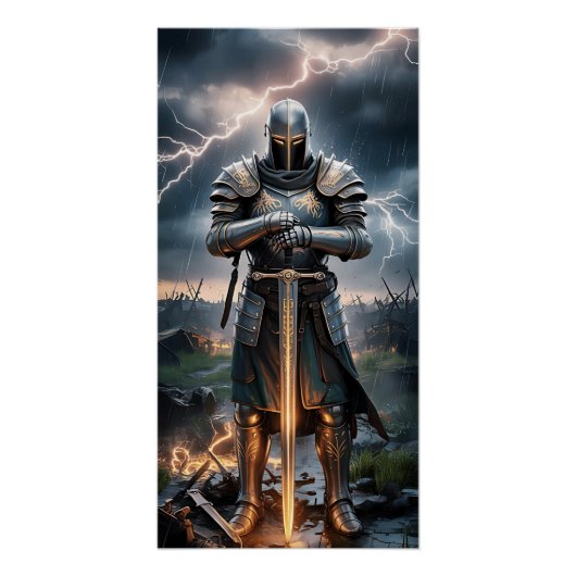 Epic Knight Warrior Digitale Poster Middeleeuwse F (Voorkant)