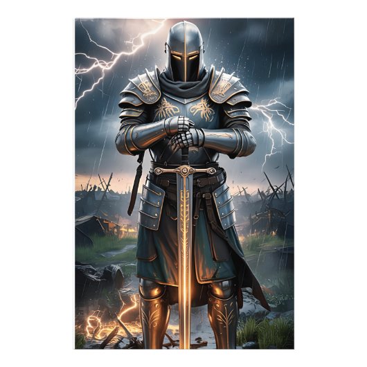 Epic Knight Warrior Digitale Poster Middeleeuwse F (Voorkant)