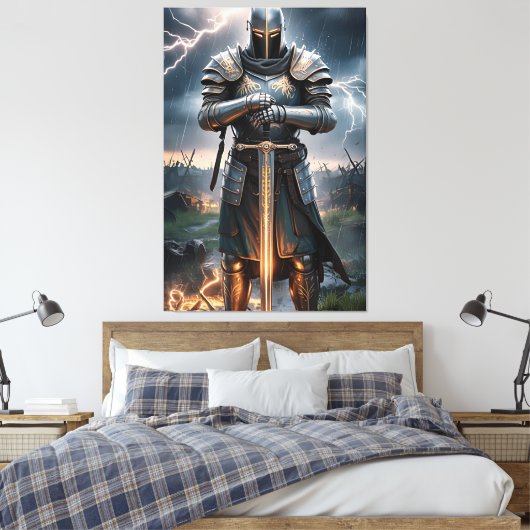Epic Knight Warrior Digitale Poster Middeleeuwse F Canvas Afdruk (Insitu (Slaapkamer))