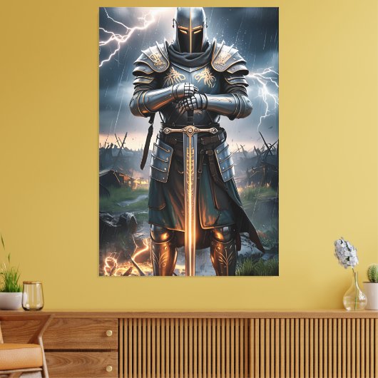 Epic Knight Warrior Digitale Poster Middeleeuwse F Canvas Afdruk (Insitu (Woonkamer))