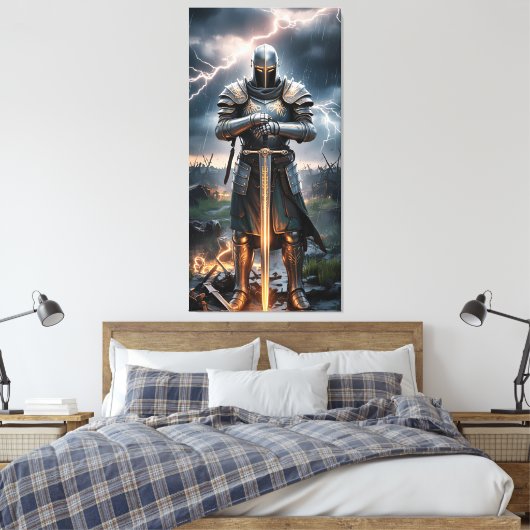 Epic Knight Warrior Digitale Poster Middeleeuwse F Canvas Afdruk (Insitu (Slaapkamer))