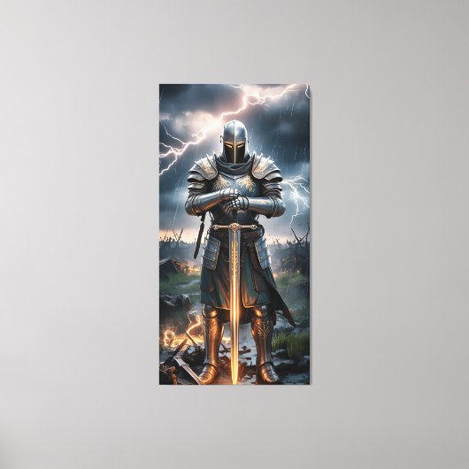 Epic Knight Warrior Digitale Poster Middeleeuwse F Canvas Afdruk (Voorkant)