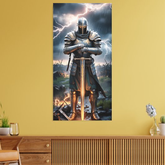 Epic Knight Warrior Digitale Poster Middeleeuwse F Canvas Afdruk (Insitu (Woonkamer))