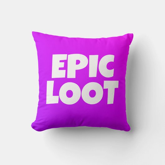 Epic Loot Gamer Kinder Neon Paarse Text Slogan Kussen (Voorkant)