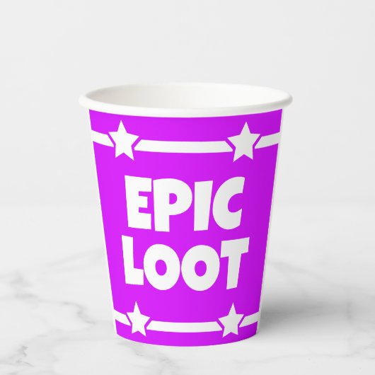 Epic Loot Gamer Neon Paarse Star-slogan Papieren Bekers (Voorkant)